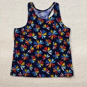 Primary Girls Navy Blue Multicolor Floral Racerback Tankini Swim‎ Top Size 12
